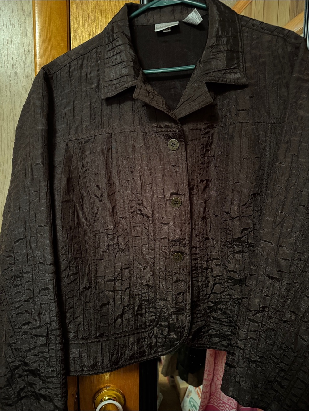 Chico's Textured Button-Front Jacket in Dark Brown